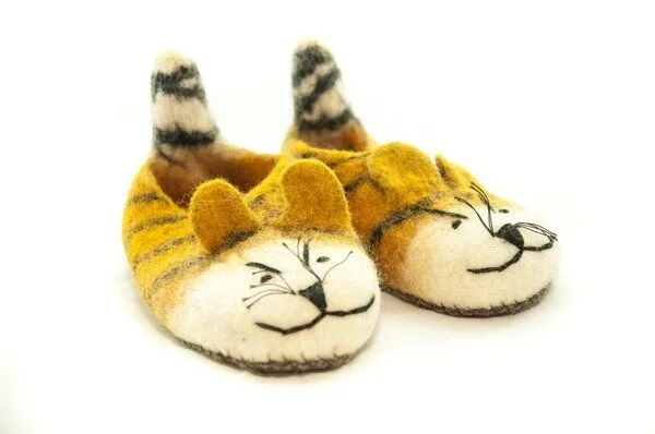 short'n'pietz short'n'pietz Filz Hausschuhe Tiger für Kinder und Erwachsene, Gelb, – Produktbild 2 von 3