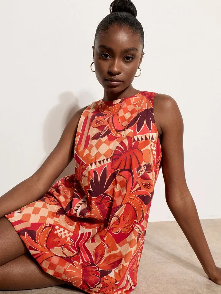 Apricot Apricot Minikleid Minikleid mit abstraktem Print und Bubble-Saum, Rot, – Produktbild 4 von 5