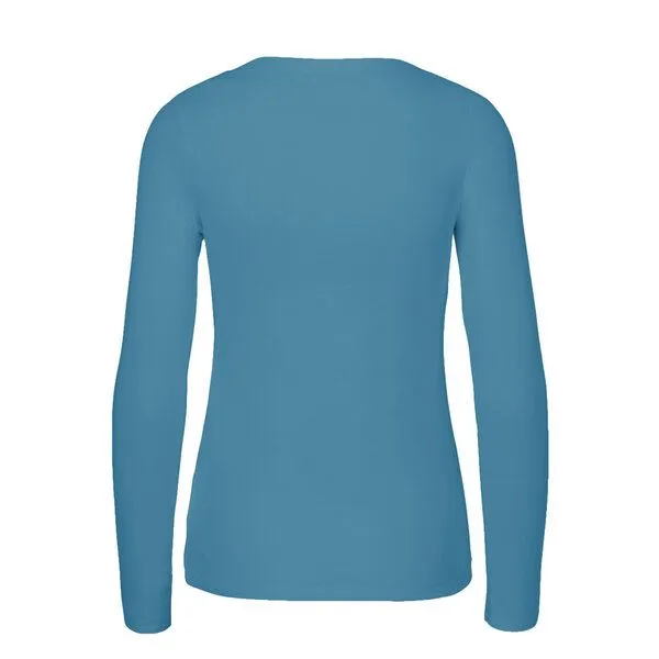 HANDGEDRUCKT HANDGEDRUCKT "Lange Reise" Frauen Longsleeve aus reiner Biobaumwolle (kbA), Dusty indigo, – Produktbild 2 von 3