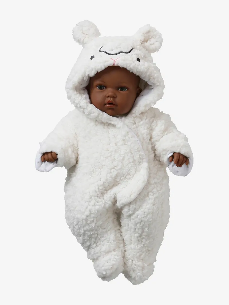 Vertbaudet Puppen-Overall aus Teddyfleece, Weiß, – Produktbild 1 von 3