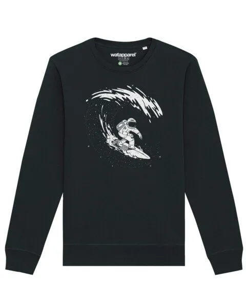 watapparel watapparel Sweatshirt Unisex Surfing Spaceman, Black, – Produktbild 1 von 3