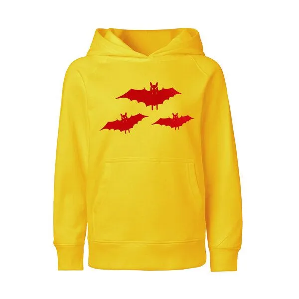 HANDGEDRUCKT HANDGEDRUCKT "Fledermausschar" Kinder Hoody aus reiner Biobaumwolle (kbA), Yellow, – Produktbild 1 von 4