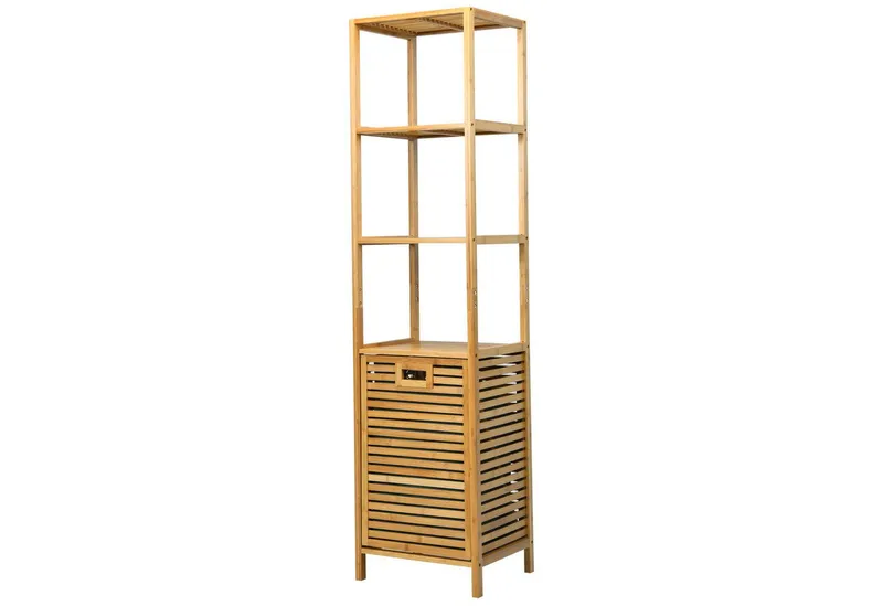 COSTWAY COSTWAY Hochschrank Badregal Bambus mit Wäschesammler 40x33x160cm, Beige, – Produktbild 1 von 5