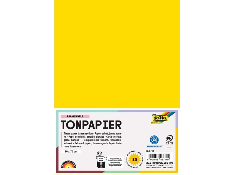 folia folia Tonpapier, 130 g/m², 50 x 70 cm, 10 Bogen, bananengelb – Produktbild 1 von 1