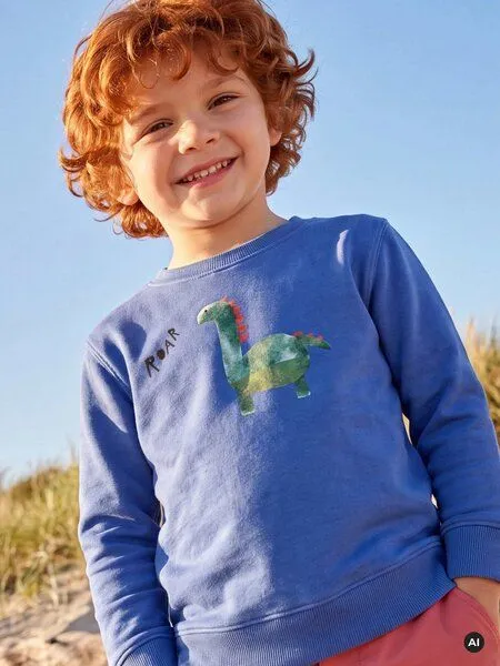 MelaDi Meladi Kinder Sweater aus Biobaumwolle - Dino auf Aqua Blue, Aqua blue, – Produktbild 4 von 5