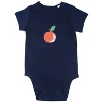 MelaDi Meladi Kinder Baby-Body aus Biobaumwolle - Apfel auf Navy Blau – Produktbild 1 von 1
