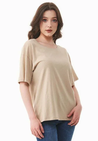 ORGANICATION ORGANICATION T-Shirt aus Bio-Baumwolle und Leinen, Soft beige, – Produktbild 3 von 4