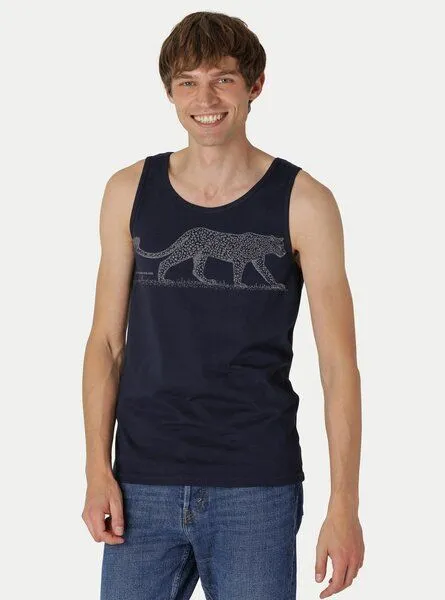 Peaces.bio - handbedruckte Biomode Peaces.bio - handbedruckte Biomode Bio-Herren-Tank Top Leopard, Blau, – Produktbild 2 von 2