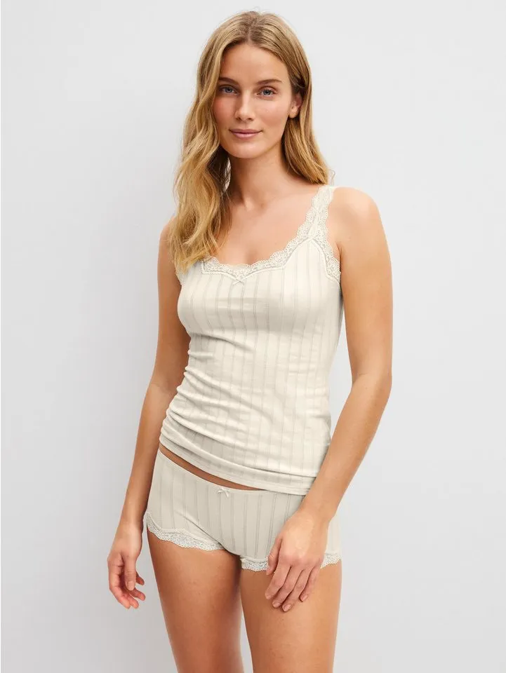 CALIDA CALIDA Trägertop Etude Toujours zarte Spitze, Nadelstreifen-Design, Cotton-Mix, elastisch, Beige, – Produktbild 3 von 5