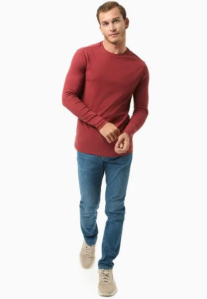ORGANICATION ORGANICATION Geripptes Langarmshirt aus Bio-Baumwolle, Merlot, – Produktbild 2 von 3