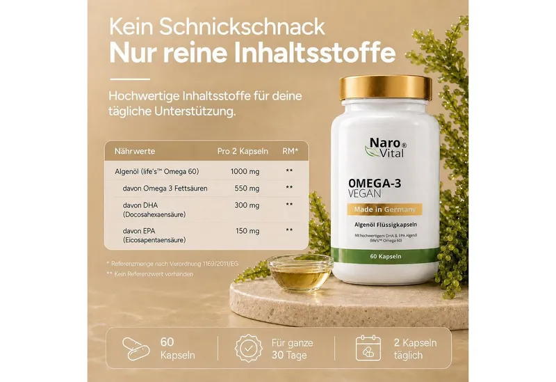 NaroVital Omega 3 Vegan aus Algenöl 60 Kapseln Kapseln – Produktbild 4 von 5