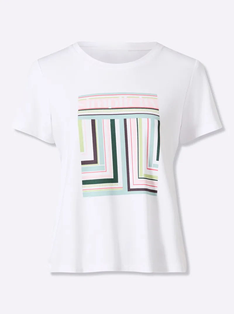 heine Kurzarmshirt weiß-kalkmint, Weiß-kalkmint, – Produktbild 1 von 2