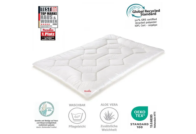 Paradies Paradies Kunstfaserbettdecke Paradies Halia-Fill Ganzjahresdecke medium warme Bettdecke 135x200, Füllung: Paradies Fill Fasertechnologie für dauerhaft kuscheliges Volumen, 50% recycelt., Bezug: 100% Baumwolle, veredelt mit Aloe vera, Weiß, – Produktbild 2 von 5