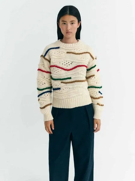 thinking mu thinking mu Damen Pullover - Macrame Candela Knitted Sweater - aus Wolle, Multicolor (creme), – Produktbild 2 von 4