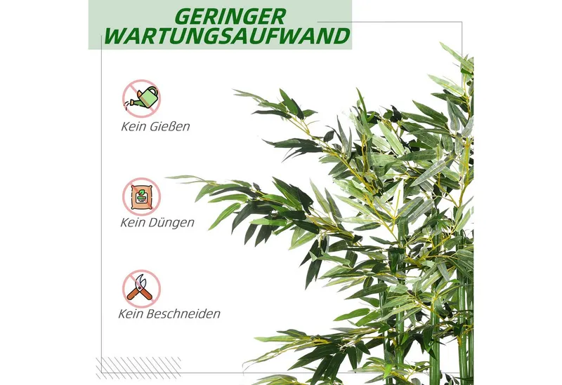 HOMCOM Kunstpflanze 180 cm, im Kiefernholztopf Bambus, HOMCOM, Höhe 180 cm, für Indoor, Outdoor, Dekopflanzen, Grün, – Produktbild 4 von 4