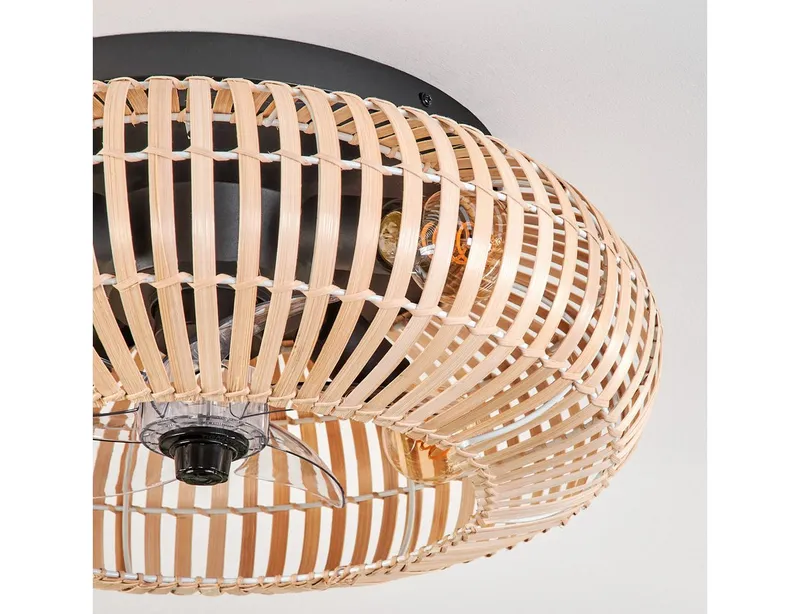 hofstein Deckenleuchte Deckenventilator mit Beleuchtung aus Metall/Bambus, mit Fernbedienung, ohne Leuchtmittel, Auf-/Abwind-Funktion, Lichteffekt, Ø 50cm, 4x E27, ohne Leuchtmittel, Beige|schwarz, – Produktbild 3 von 4