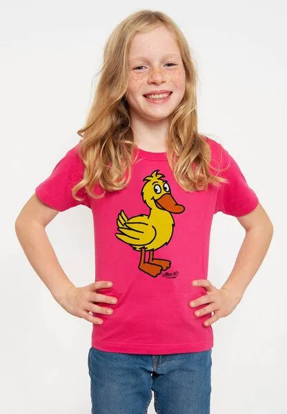 LOGOSH!RT LOGOSH!RT - Die Sendung mit der Maus - Ente - Bio T-Shirt Print - Kinder - Jungen & Mädchen, Hellrosa, – Produktbild 4 von 4