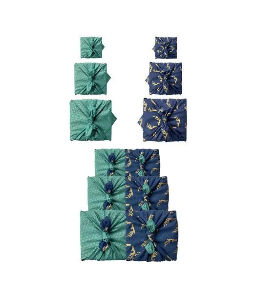 FabRap Gift Wrap FabRap Gift Wrap Wiederverwendbare Geschenkverpackung Furoshiki 9er-Set, Jade & midnight reindeers, – Produktbild 2 von 4