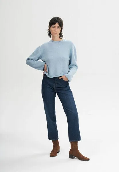 MELA MELA Rollsaum Strickpullover Style GEETHA aus 100% Bio-Baumwolle, Salty blue melange, – Produktbild 4 von 5