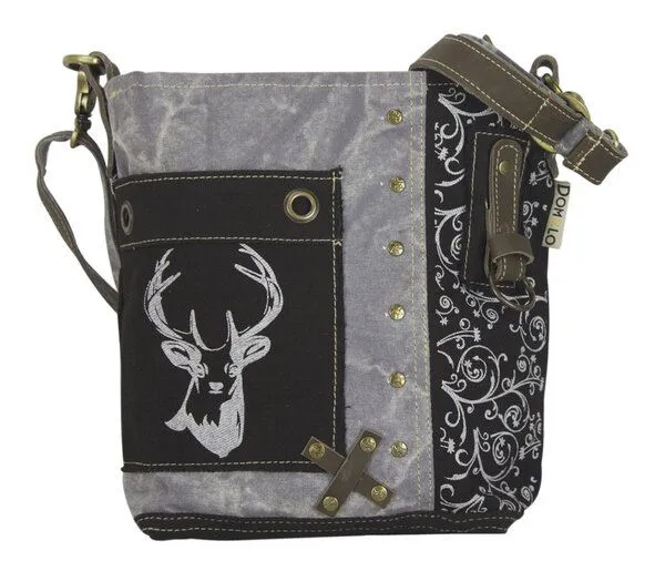 Domelo Domelo Umhängetasche. Canvas Trachtentasche mit Hirsch-Motiv, grau/ schwarz – Produktbild 3 von 8