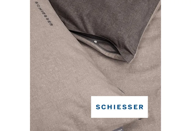 Schiesser Schiesser Kissenhüllen Doubleface aus weicher Baumwolle mit edlem Melangeeffekt in Wendeoptik, (2 Stück), OEKO-TEX® MADE IN GREEN, Braun|grau, – Produktbild 4 von 5