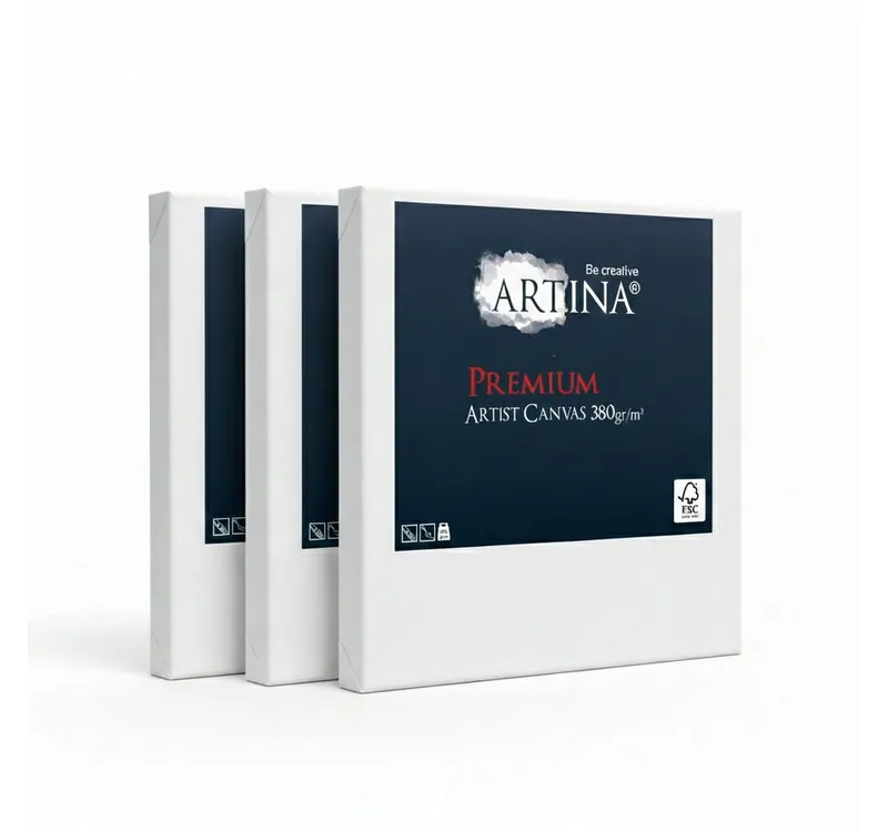 Artina Keilrahmen Premium Leinwand, 30x40cm, Weiß, 3er Set, FSC, 100% Baumwolle, Canvas, Vorgrundiert, 380 g/m² schwere Maltuch besteht zu 100 % aus Baumwolle, Weiß, – Produktbild 2 von 5