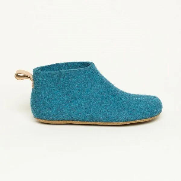 Magicfelt Magicfelt 743 Hüttenschuhe aus 100% Merino-Wolle Hausschuh für Damen & Herren Ledersohle, Türkis, – Produktbild 4 von 6