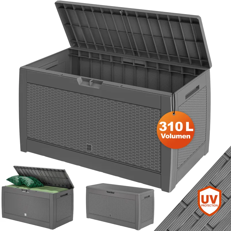 Casaria® Gartenbox Rato 310L Grau Rattan Optik wasserdicht, Grau, – Produktbild 2 von 2