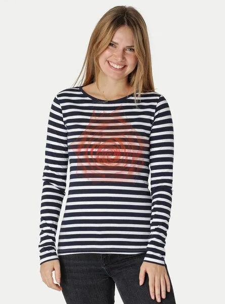 Peaces.bio - handbedruckte Biomode Peaces.bio - handbedruckte Biomode Bio-Damen-Langarmshirt Rose, Gestreift, – Produktbild 1 von 2