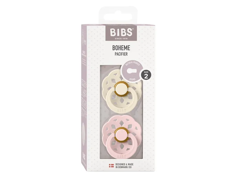 BIBS BIBS Schnuller Naturlatex "Boheme" 2er Pack kirschförmig 6-18 Monate, Natur, rosa, – Produktbild 2 von 2