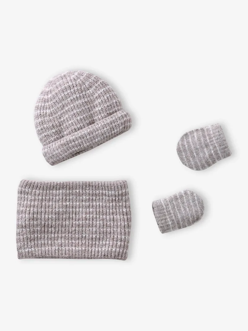 Vertbaudet Baby-Set aus Mütze, Taupe, – Produktbild 1 von 4
