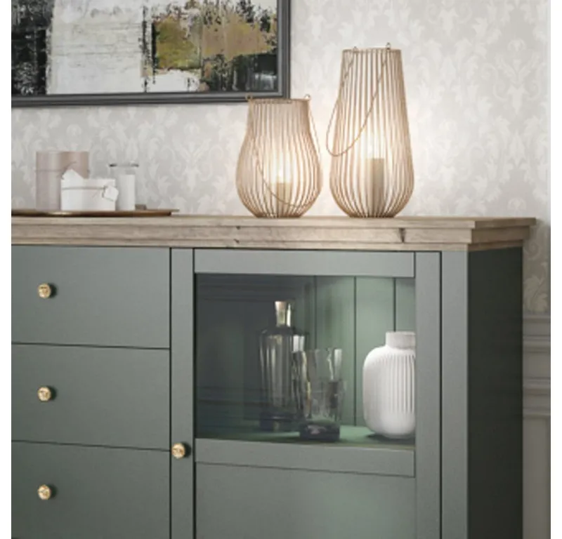 Lomadox Büromöbel-Set EPSOM-83, (Spar-Set, 4-tlg., Schreibtisch Sideboard Aktenregal), in grün mit Lefkas Eiche, Rückwand mit Lamellen Optik, Softclose, Grün, – Produktbild 4 von 5