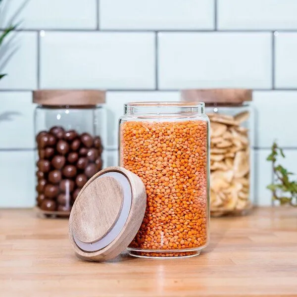 Econovo Econovo Vorratsgläser mit Holzdeckel | 700ml (Set 3-tlg.) | Kollektion Rund – Produktbild 2 von 4