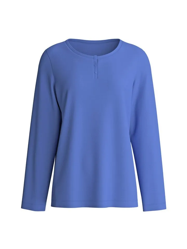 CALIDA CALIDA Langarmshirt Sleep Over M&M Damen (1-tlg) mit Knopfleiste, weiche Baumwolle und glatte Qualität, Blau, – Produktbild 2 von 5