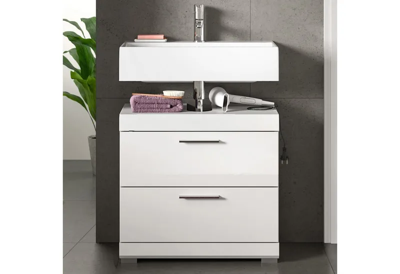 furnling Waschbeckenunterschrank Scott 2 Schubladen, Badmöbel, Badschrank, Badunterschrank, 60 cm breit, Weiß, – Produktbild 2 von 5