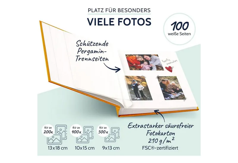 Goldbuch Goldbuch Fotoalbum GOLDBUCH Fotoalbum Summertime 100 weiße Seiten mit Trennblättern 30x31, Gelb, – Produktbild 4 von 5