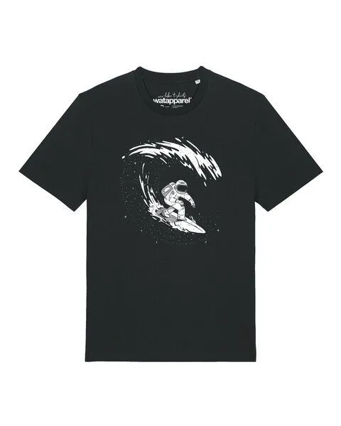 watapparel watapparel T-Shirt Unisex Surfing Spaceman, Black, – Produktbild 1 von 2