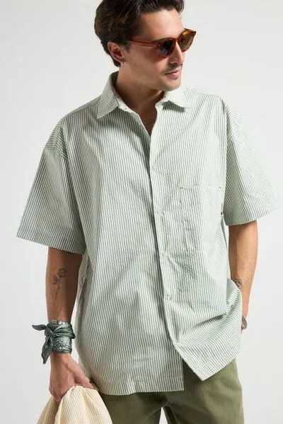 Trendsplant Trendsplant Mechanic Box Seaqual®Yarn S/S Shirt Green Stripes, Blau, – Produktbild 4 von 4