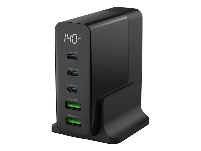Ansmann Ansmann USB-Ladegerät "Desktop Charger DC5140PD" mit Display, 5 A, 140 W, 5 Ports, schwarz – Produktbild 1 von 1