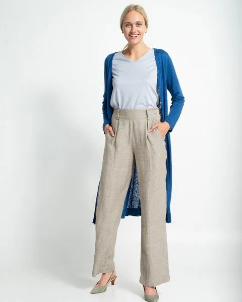 Alma & Lovis Alma & Lovis Leinen-Strickmantel mit Bindegürtel | Linen Coat, Blau, – Produktbild 3 von 4