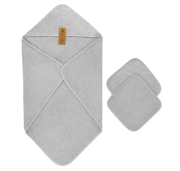 Arus Arus Baby-Kapuzenhandtuch mit 2 Baby-Waschlappen 100% Bio-Baumwolle, Grau, – Produktbild 1 von 3