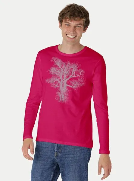 Peaces.bio - handbedruckte Biomode Peaces.bio - handbedruckte Biomode Bio-Herren-Langarmshirt "Chestnut", Pink, – Produktbild 2 von 2