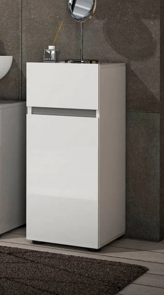 welltime Stauraumschrank MISTER, Bad-Schrank, Breite 34 cm, 1 Tür, 1 Schublade, 2 Fächer Hochglanz lackiert, Soft-Close Funktion, Made in Italy, Weiß, – Produktbild 3 von 5
