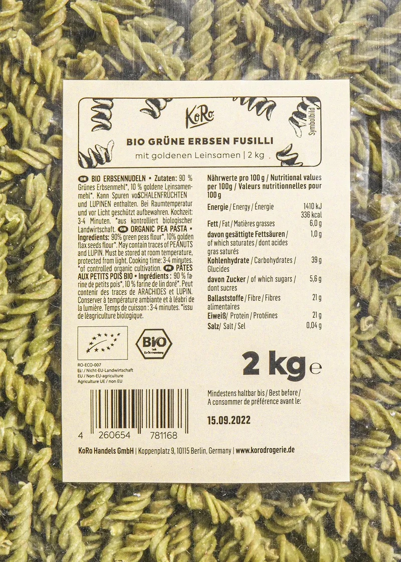 KoRo Bio Fusilli aus grünen Erbsen 2 kg – Produktbild 1 von 5