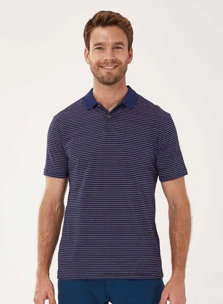ORGANICATION ORGANICATION Poloshirt aus Bio-Baumwolle mit Ringelmuster, Navy stripe, – Produktbild 1 von 4