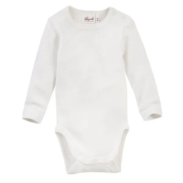 People Wear Organic People Wear Organic Baumwolle-Wolle-Seide Langarm-Body, uni meliert, Weiss, – Produktbild 1 von 3