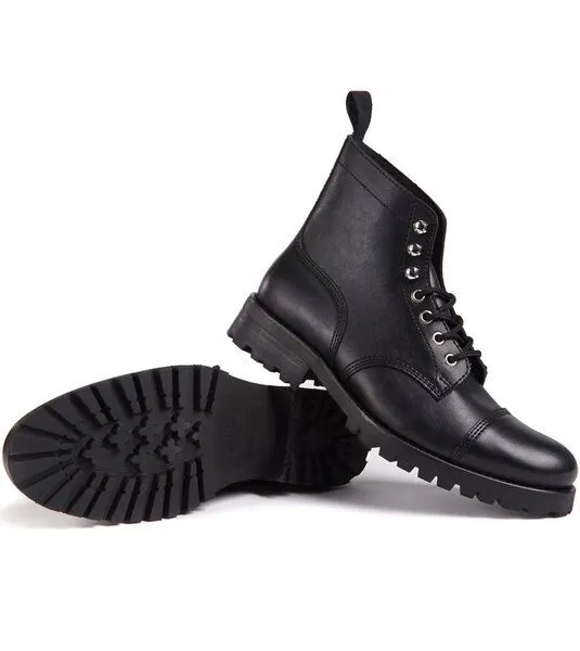Will's Vegan Shop Will's Vegan Shop Work Boots aus veganem, italienischen Leder, Schwarz, – Produktbild 3 von 4