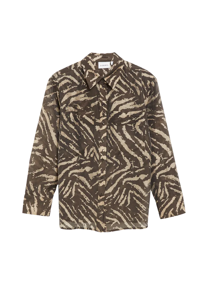comma comma Hemdbluse aus leichtem Lyocellmix, Braun|beige, – Produktbild 1 von 3
