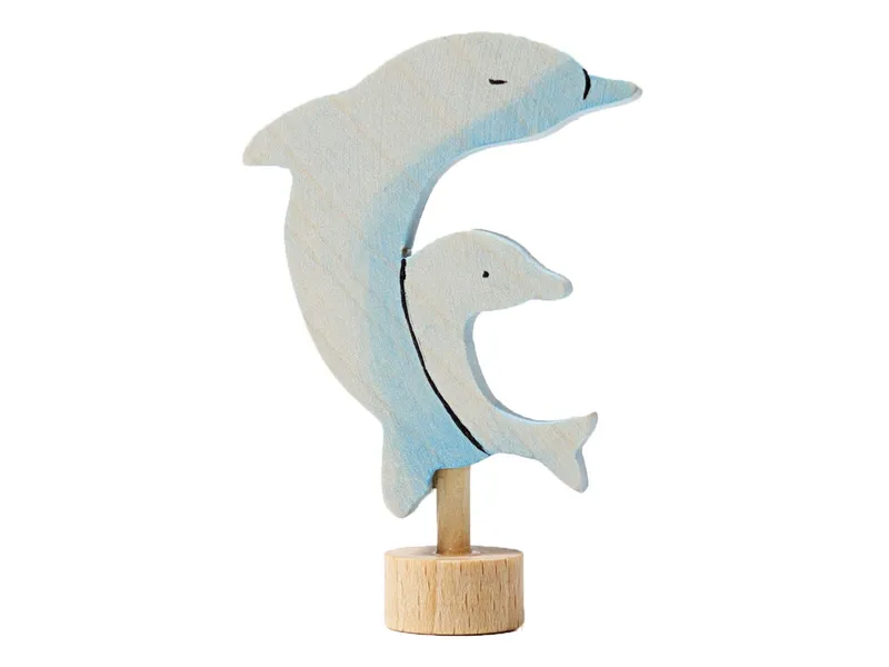Grimms Grimms Delfine Steckfigur aus Lindenholz, bunt lasiert Höhe 7 cm, Blau, grau, mehrfarbig, – Produktbild 1 von 2