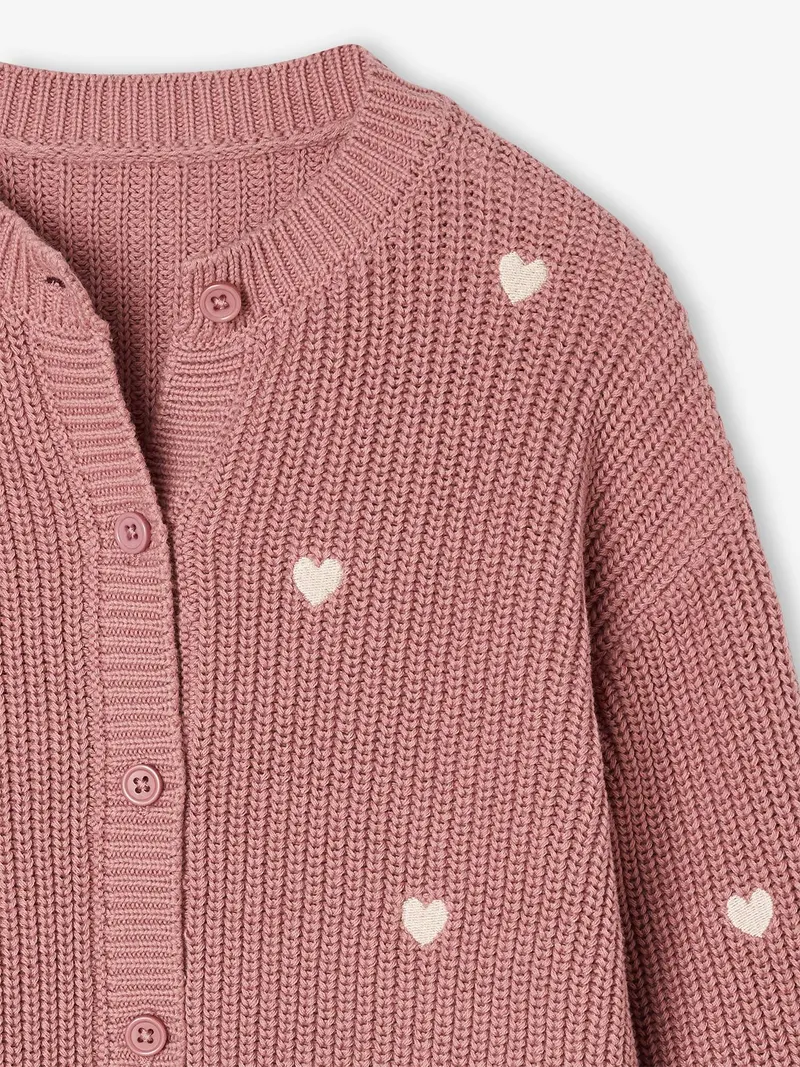 Vertbaudet Mädchen Strickjacke mit kleinen Stickereien, Altrosa herzen, – Produktbild 3 von 3